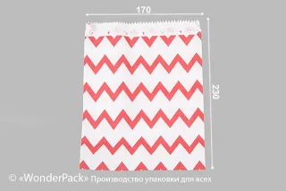 Пакети крафт. Код ПК-43. Розмір 230*170*30 мм. Крафт, зигзаг червоний