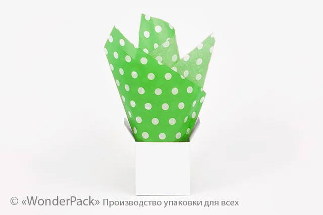 Тіш'ю, папір для пакування. 50*65 см. Колір - зелений в горошок