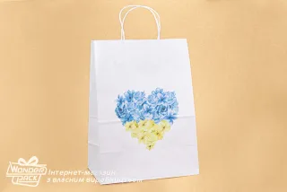 Пакети крафт. Код ПК-72. Розмір 350*260*150 мм. Крафт з ручками, "Серце України"