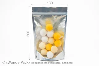Пакет дой-пак. Код ДП-025, Розмір 200*130*32 мм, срібло (прозорий)