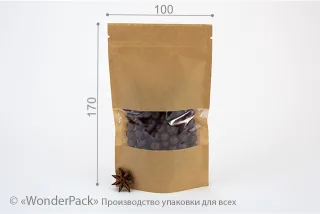 Пакет дой-пак. Код ДП-007, 170*100*30 мм, крафт з вікном