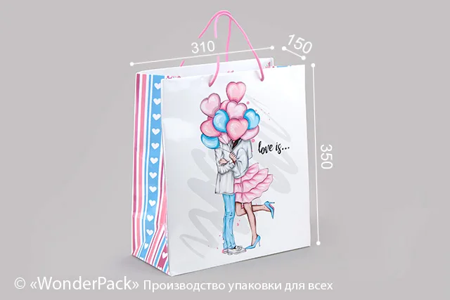 Пакет подарунковий ПР005-о4. 350*310*150 мм. "Love is ..."