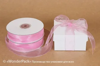 Стрічка органза 25 мм, колір - 3055, рожева, моток
