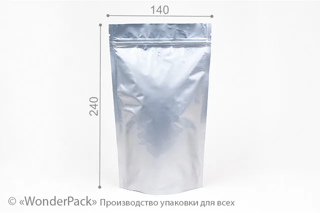 Пакет дой-пак. Код ДП-023, Розмір 240*140*40 мм, срібло