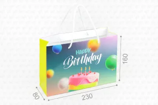 Пакет подарунковий ПР002-о18. 230*160*80 мм. "Happy birthday тортик"