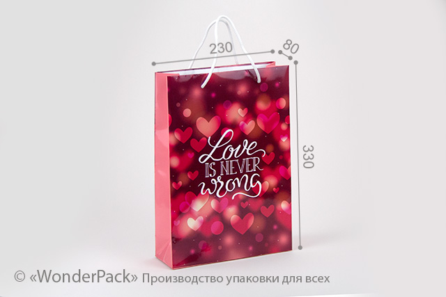 Пакет подарунковий ПР003-о8. 230*330*80 мм. "Love is never wrong"