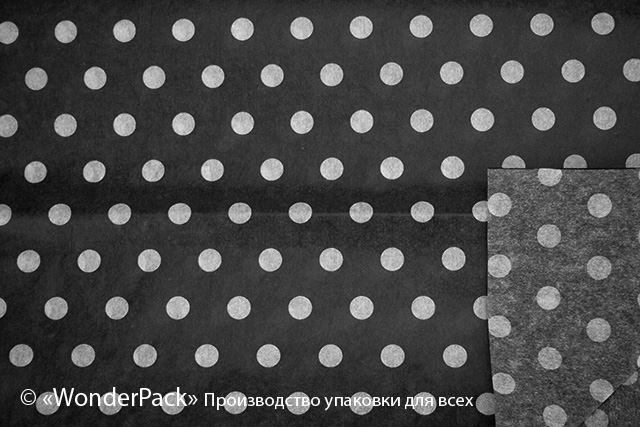 Тіш'ю, цигарковий папір для пакування. 50*65 см. Колір - чорний в горошок - 1
