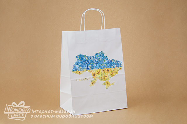 Пакети крафт. Код ПК-73. Розмір 260*150*350 мм. Крафт з ручками, "Ukraine"