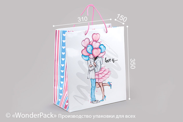 Пакет подарунковий ПР005-о4. 310*350*150 мм. "Love is ..."