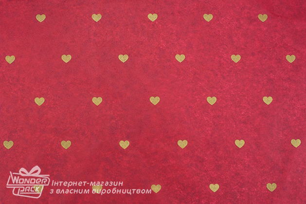 Тіш'ю, цигарковий папір для пакування. 50*70 см. Сердечка золоті на червоному 1 - 1