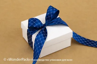 Лента атласная 25 мм, с рисунком ромбик, цвет - сапфир