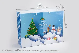 Пакет подарочный ПР007-о3. 400*300*130 мм. "Mery Christmas"