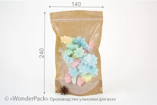 Пакет дой-пак. Код ДП-003, 140*240*40 мм, крафт (прозрачный)