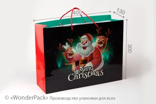 Пакет подарочный ПР007-о4. 400*300*130 мм. "Mery Christmas" 2