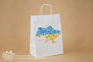Пакеты крафт. Код ПК-73. Размер 350*260*150 мм. Крафт с ручками, "Ukraine"