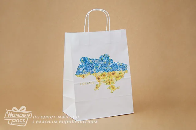 Пакеты крафт. Код ПК-73. Размер 350*260*150 мм. Крафт с ручками, "Ukraine"