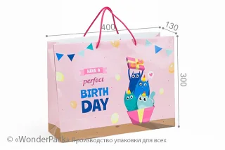 Пакет подарочный ПР007-о2. 400*300*130 мм. "Birthday"