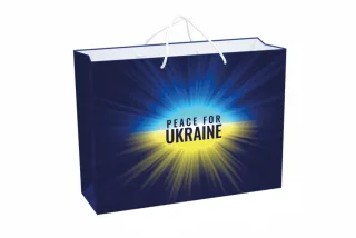 Пакет подарочный ПР007-о8. 400 *300*130 мм."PEACE FOR UKRAINE"