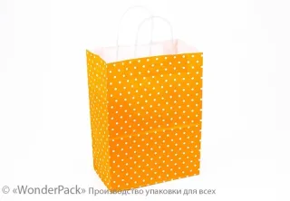 Пакеты крафт. Код ПК-58. Размер 350*260*150 мм. Крафт с ручками, горох, оранжевый