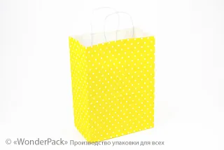 Пакеты крафт. Код ПК-59. Размер 350*260*150 мм. Крафт с ручками, горох, желтый