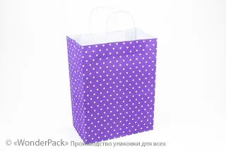 Пакеты крафт. Код ПК-61. Размер 350*260*150 мм. Крафт с ручками, горох, фиолетовый