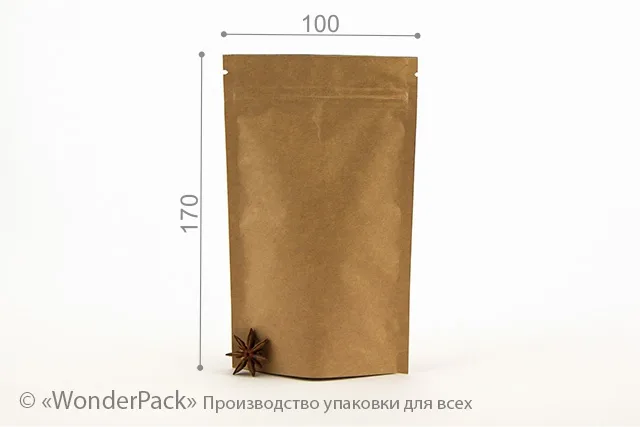 Пакет дой-пак. Код ДП-009, размер 170*100*30 мм, крафт