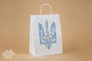 Пакеты крафт. Код ПК-74. Размер 350*260*150 мм. Крафт с ручками, "Тризуб"