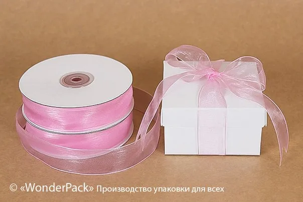 Лента органза 25 мм, цвет - 3055, розовая, моток