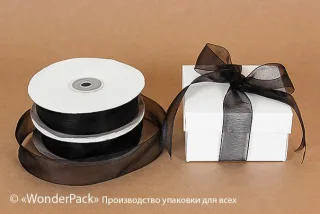 Лента органза 25 мм, цвет - 3173, черная, моток