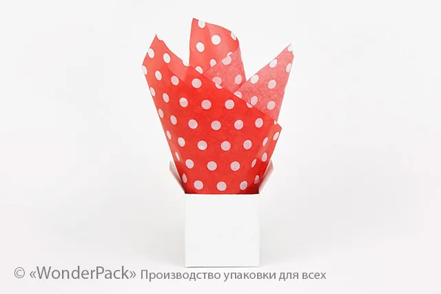 Тишью, папиросная бумага для упаковки. 50*65 см. Цвет - красный в горошек