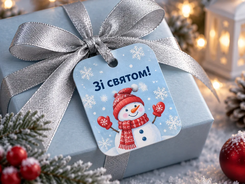 Зимова бірка зі сніговиком